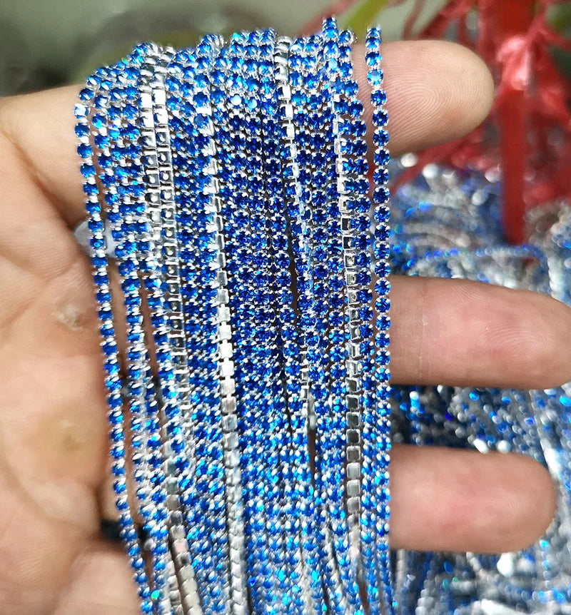 1 Yard Clothes Rhinestone Chain Silver Claw Sewing On Crystal Glass Cup Chain Rhinestone Trim DIY Garment Bags decorations