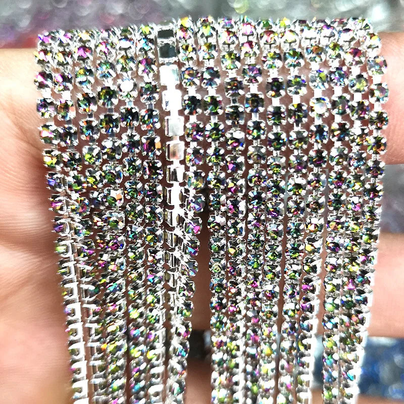 1 Yard Clothes Rhinestone Chain Silver Claw Sewing On Crystal Glass Cup Chain Rhinestone Trim DIY Garment Bags decorations