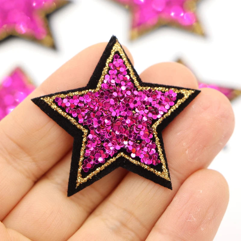 10Pcs/lot 4cm Rose Red Bling Star Patches For Clothes Iron-On Diy Parche Thermo Badge Appliques Sticker For Jeans Bags Shirt