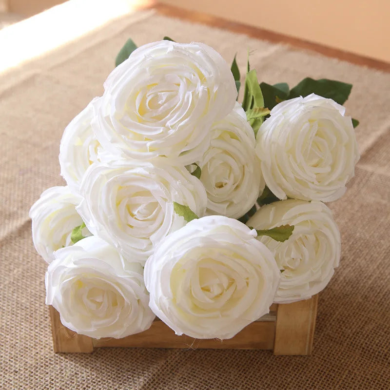 Hot 7/10 Heads Rose Bridal Bouquet Artificial Flower DIY Wedding Floral Arrangement Accessories Christmas Home Decor Photo Props