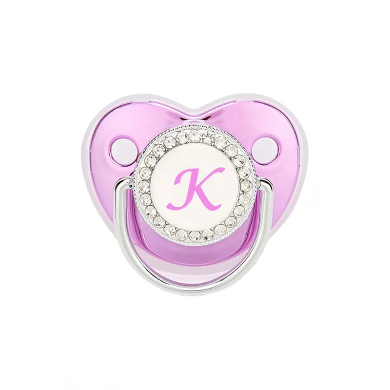 Metallic Purple Pacifier With Cover BPA Free Silicone Pacifier Name Initial Letter Dummy Teether Baby Shower Gifts For Babies