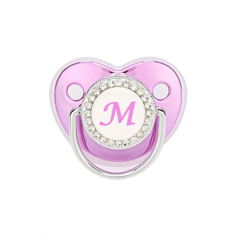 Metallic Purple Pacifier With Cover BPA Free Silicone Pacifier Name Initial Letter Dummy Teether Baby Shower Gifts For Babies