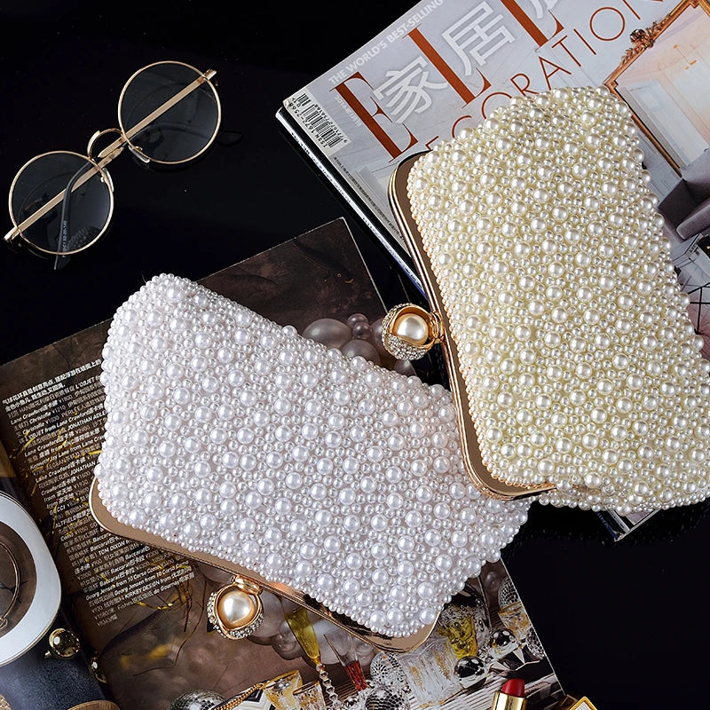 Women's Crystals / Pearls Polyester / Alloy Evening Bag Solid Color Beige
