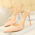 Thin Heels Concise Women Sandals New Fashion Buckle Shallow Women's High Heels Shoes Solid Silk Pointed Toe Dress Sandals