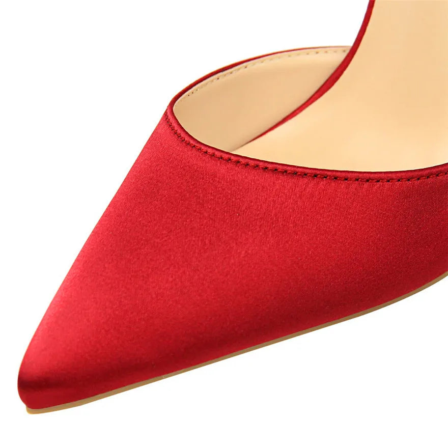 Thin Heels Concise Women Sandals New Fashion Buckle Shallow Women's High Heels Shoes Solid Silk Pointed Toe Dress Sandals