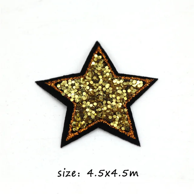 10Pcs/lot 4cm Rose Red Bling Star Patches For Clothes Iron-On Diy Parche Thermo Badge Appliques Sticker For Jeans Bags Shirt