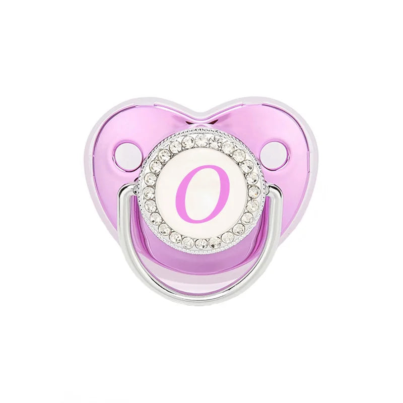 Metallic Purple Pacifier With Cover BPA Free Silicone Pacifier Name Initial Letter Dummy Teether Baby Shower Gifts For Babies