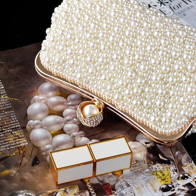 Women's Crystals / Pearls Polyester / Alloy Evening Bag Solid Color Beige