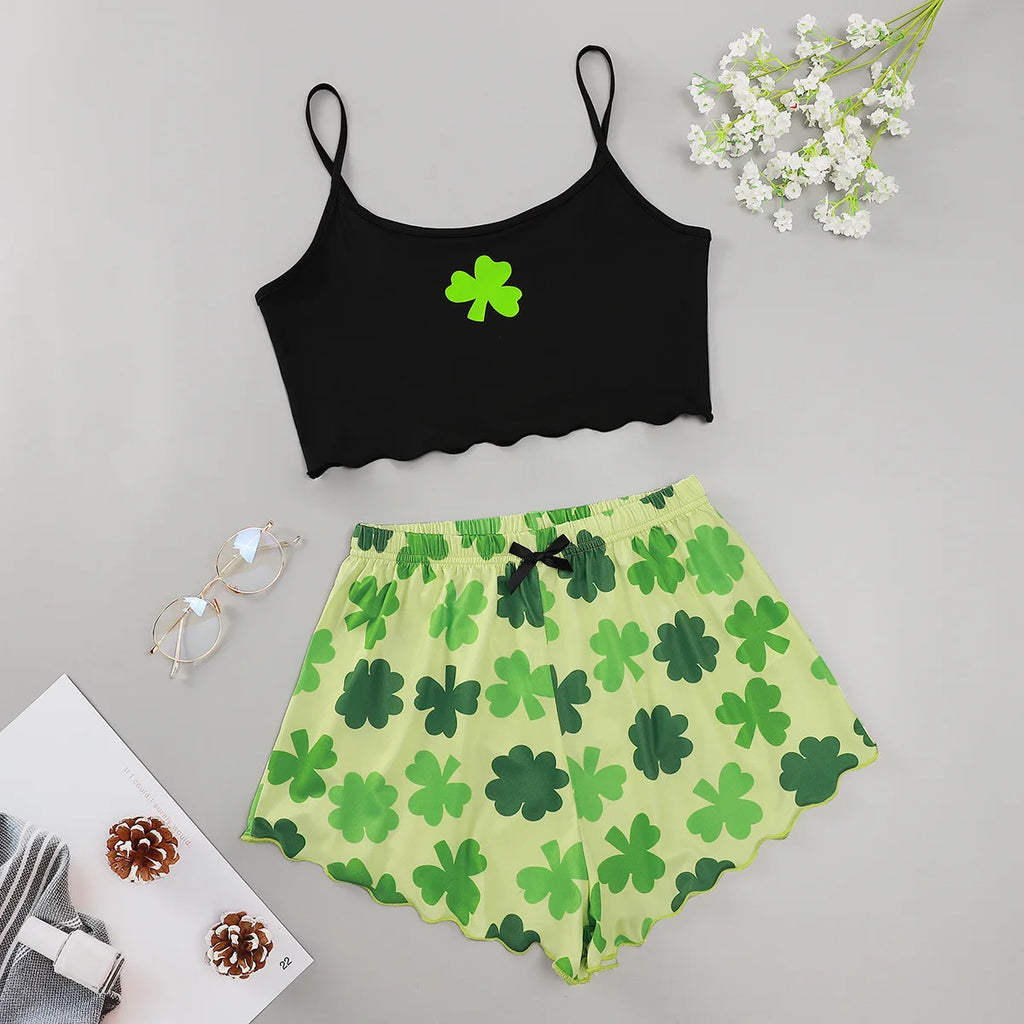 Hot Women's Sleepwear Cute Cartoon Print Short Set Pajamas for Women Pajama Set Sweet Short Sleeve V-Neck & Shorts Summer