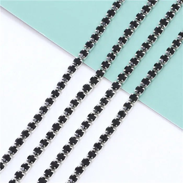 1 Yard Clothes Rhinestone Chain Silver Claw Sewing On Crystal Glass Cup Chain Rhinestone Trim DIY Garment Bags decorations