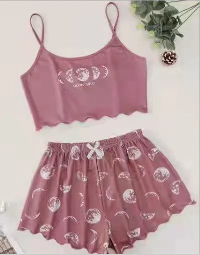 Hot Women's Sleepwear Cute Cartoon Print Short Set Pajamas for Women Pajama Set Sweet Short Sleeve V-Neck & Shorts Summer