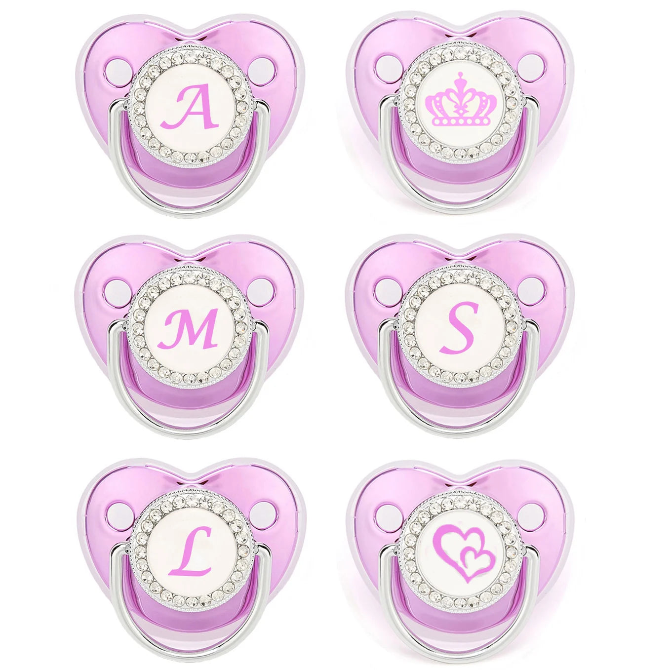 Metallic Purple Pacifier With Cover BPA Free Silicone Pacifier Name Initial Letter Dummy Teether Baby Shower Gifts For Babies