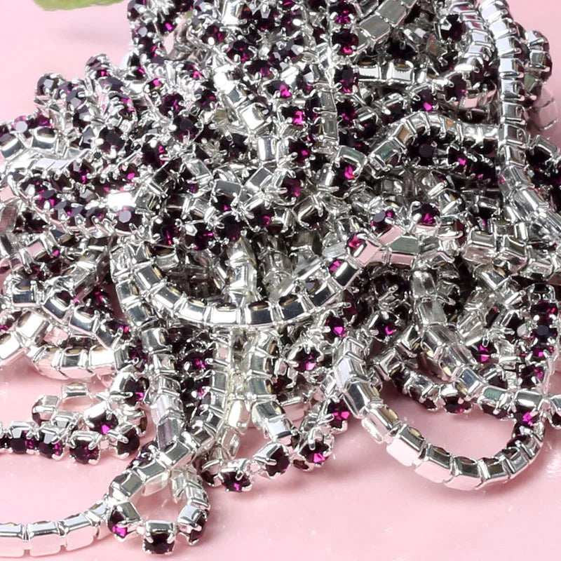 1 Yard Clothes Rhinestone Chain Silver Claw Sewing On Crystal Glass Cup Chain Rhinestone Trim DIY Garment Bags decorations
