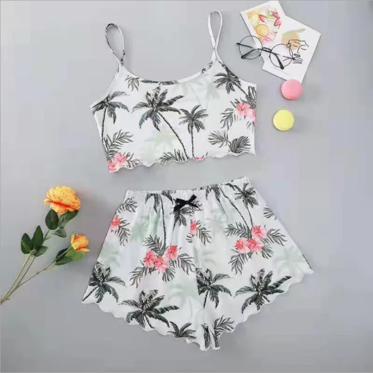 Hot Women's Sleepwear Cute Cartoon Print Short Set Pajamas for Women Pajama Set Sweet Short Sleeve V-Neck & Shorts Summer
