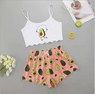 Hot Women's Sleepwear Cute Cartoon Print Short Set Pajamas for Women Pajama Set Sweet Short Sleeve V-Neck & Shorts Summer