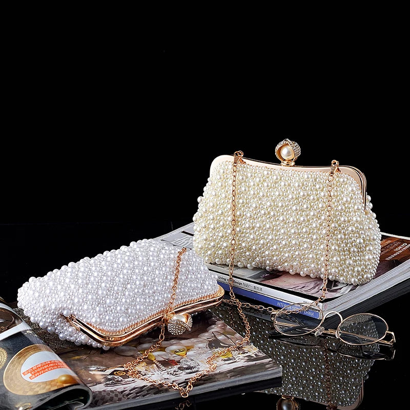 Women's Crystals / Pearls Polyester / Alloy Evening Bag Solid Color Beige