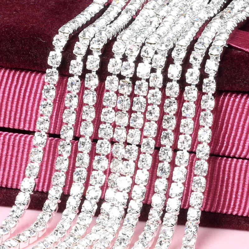 1 Yard Clothes Rhinestone Chain Silver Claw Sewing On Crystal Glass Cup Chain Rhinestone Trim DIY Garment Bags decorations