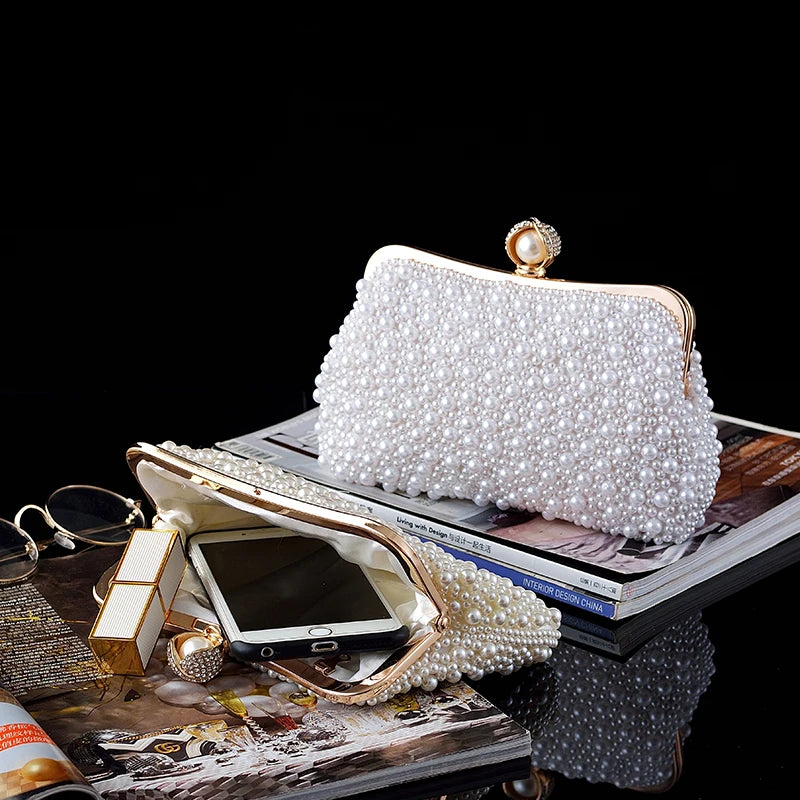 Women's Crystals / Pearls Polyester / Alloy Evening Bag Solid Color Beige