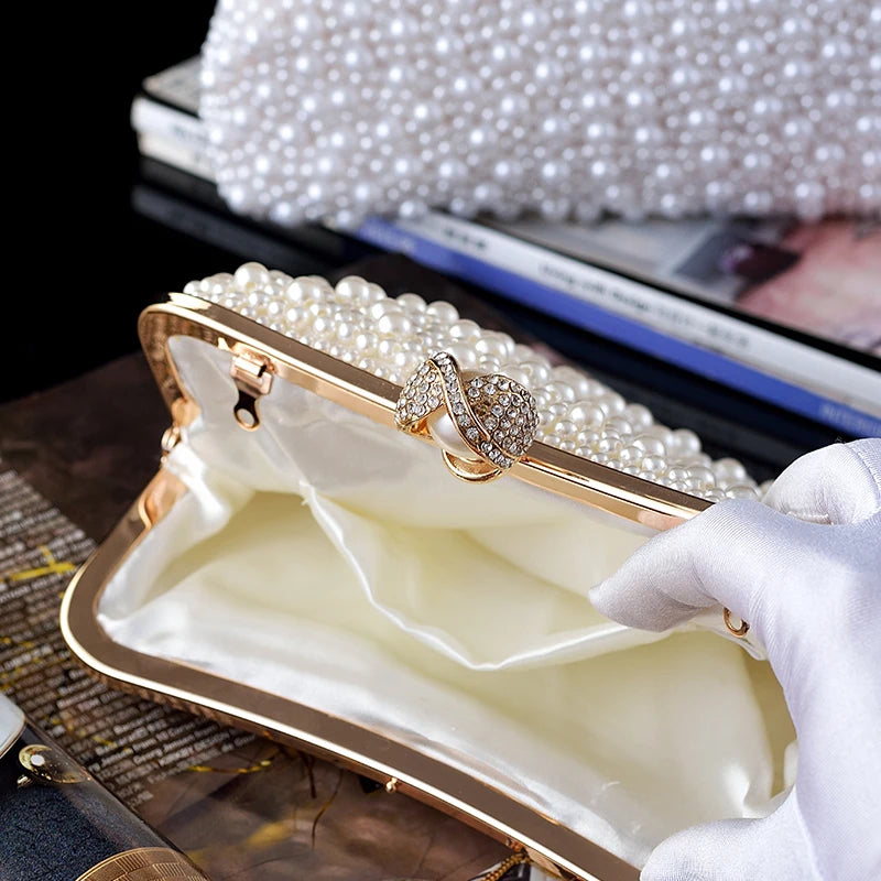 Women's Crystals / Pearls Polyester / Alloy Evening Bag Solid Color Beige