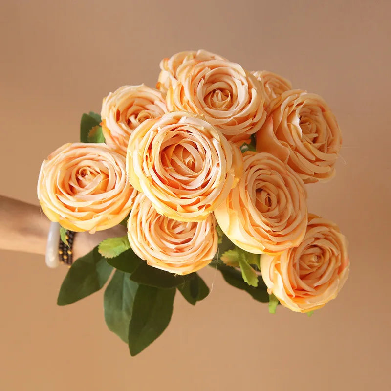 Hot 7/10 Heads Rose Bridal Bouquet Artificial Flower DIY Wedding Floral Arrangement Accessories Christmas Home Decor Photo Props