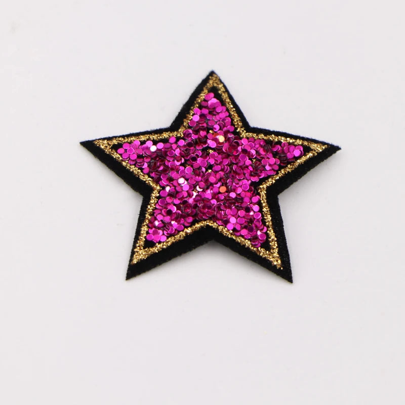 10Pcs/lot 4cm Rose Red Bling Star Patches For Clothes Iron-On Diy Parche Thermo Badge Appliques Sticker For Jeans Bags Shirt
