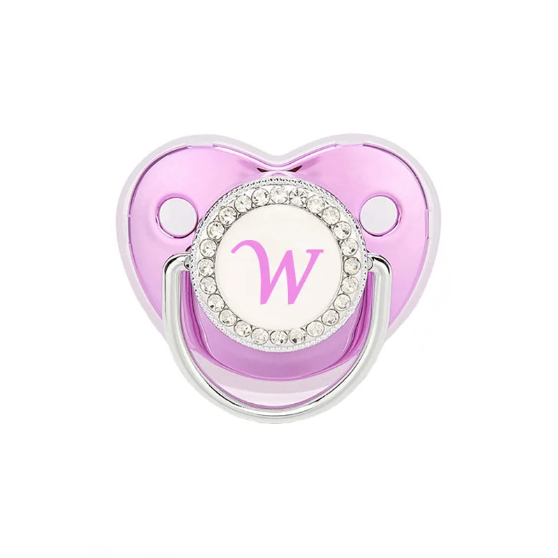 Metallic Purple Pacifier With Cover BPA Free Silicone Pacifier Name Initial Letter Dummy Teether Baby Shower Gifts For Babies
