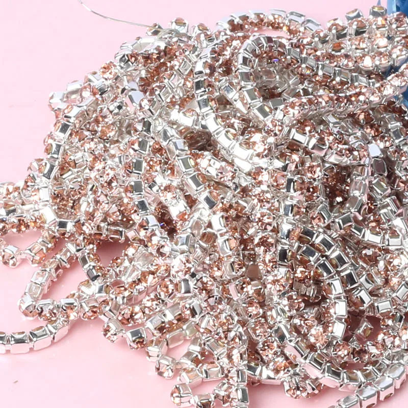 1 Yard Clothes Rhinestone Chain Silver Claw Sewing On Crystal Glass Cup Chain Rhinestone Trim DIY Garment Bags decorations