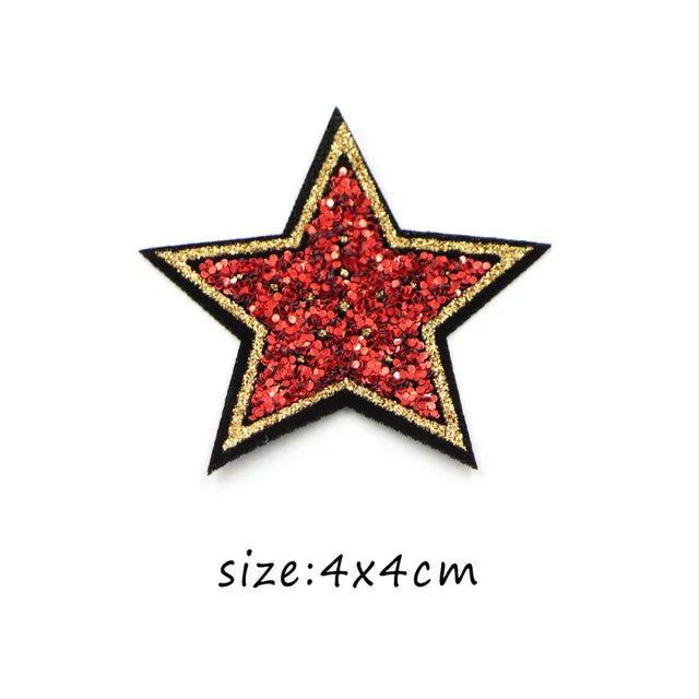 10Pcs/lot 4cm Rose Red Bling Star Patches For Clothes Iron-On Diy Parche Thermo Badge Appliques Sticker For Jeans Bags Shirt