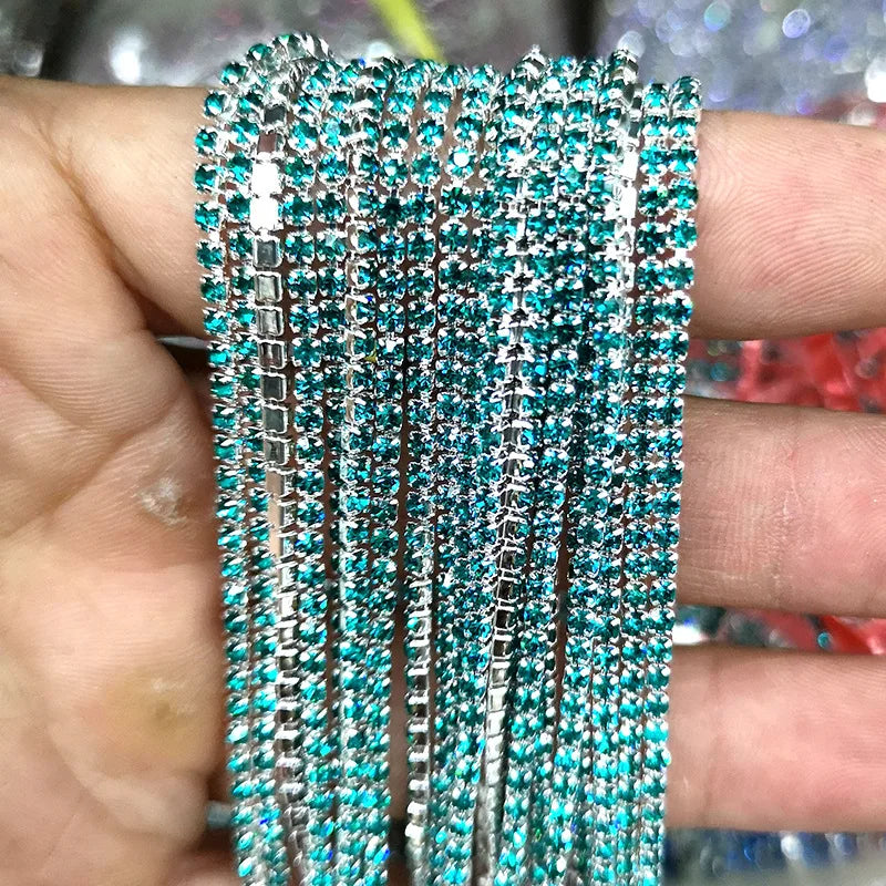 1 Yard Clothes Rhinestone Chain Silver Claw Sewing On Crystal Glass Cup Chain Rhinestone Trim DIY Garment Bags decorations
