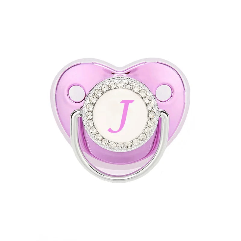 Metallic Purple Pacifier With Cover BPA Free Silicone Pacifier Name Initial Letter Dummy Teether Baby Shower Gifts For Babies