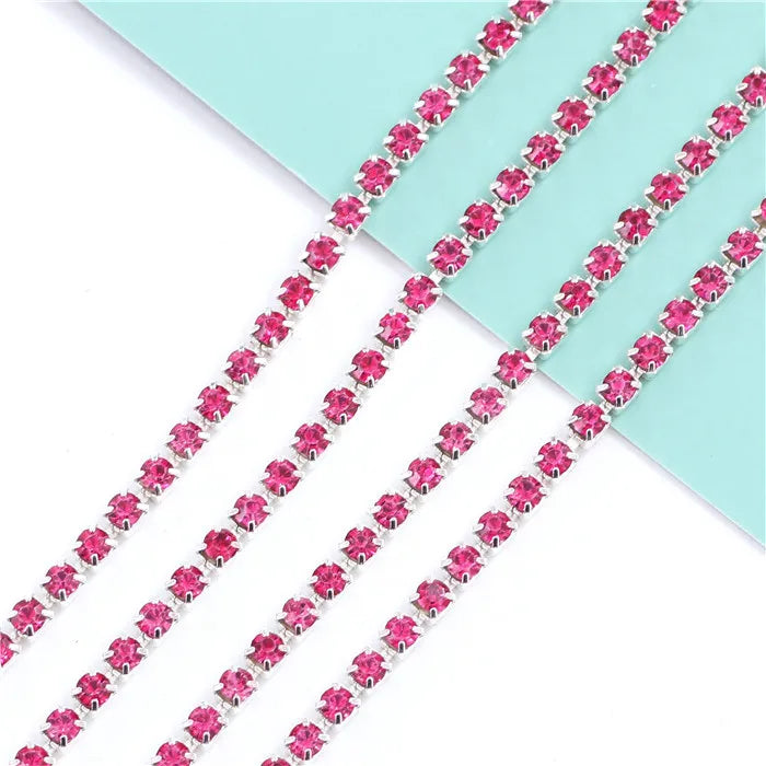 1 Yard Clothes Rhinestone Chain Silver Claw Sewing On Crystal Glass Cup Chain Rhinestone Trim DIY Garment Bags decorations