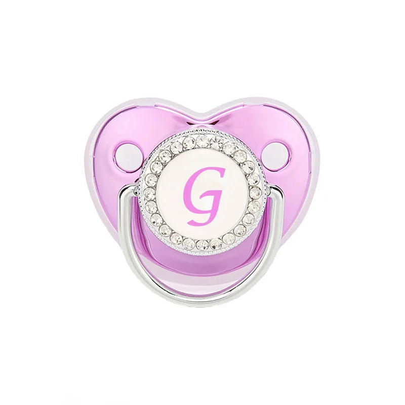 Metallic Purple Pacifier With Cover BPA Free Silicone Pacifier Name Initial Letter Dummy Teether Baby Shower Gifts For Babies