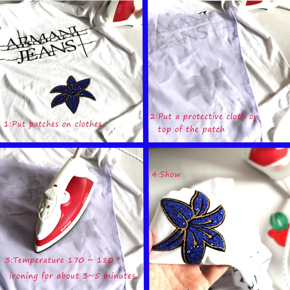 10Pcs/lot 4cm Rose Red Bling Star Patches For Clothes Iron-On Diy Parche Thermo Badge Appliques Sticker For Jeans Bags Shirt