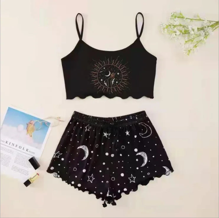 Hot Women's Sleepwear Cute Cartoon Print Short Set Pajamas for Women Pajama Set Sweet Short Sleeve V-Neck & Shorts Summer
