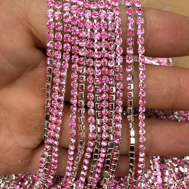 1 Yard Clothes Rhinestone Chain Silver Claw Sewing On Crystal Glass Cup Chain Rhinestone Trim DIY Garment Bags decorations