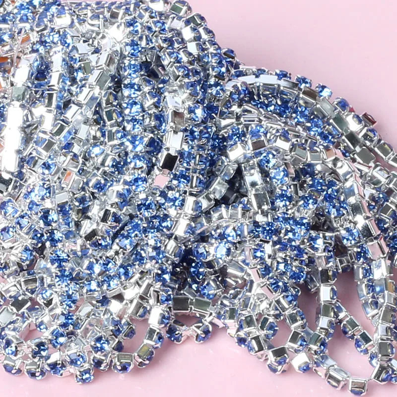 1 Yard Clothes Rhinestone Chain Silver Claw Sewing On Crystal Glass Cup Chain Rhinestone Trim DIY Garment Bags decorations