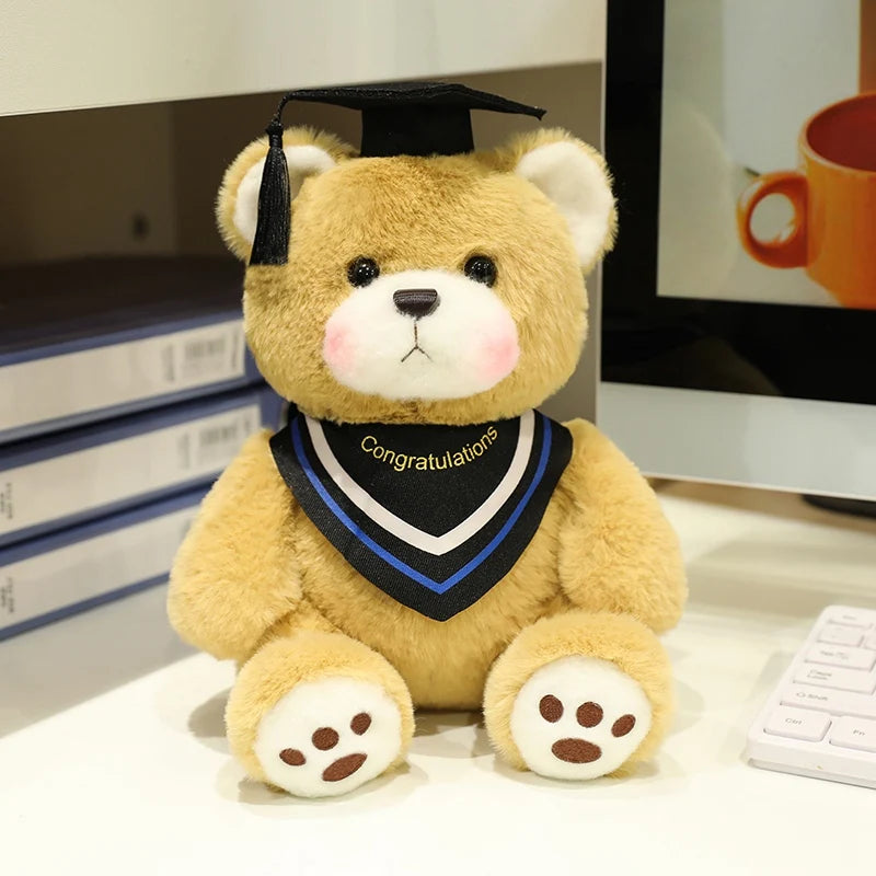 25cm Cute High Quality Doctor Bear Plush Doll Doctor Cap Bow Tie Graduation Bear Animal Stuffed Home Decor For Students Gift