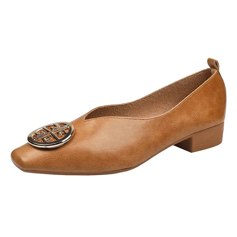 New 2025 Chinese Style Green Square Head Grandma Shoes Women's Thick Heel Slip-On Soft Bottom Mom Shoes Synthetic Upper