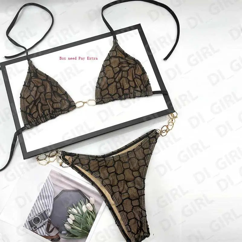 Summer New Women's Outdoor Beach Swimsuit Sexy Hanging Neck Strap Split Bikini