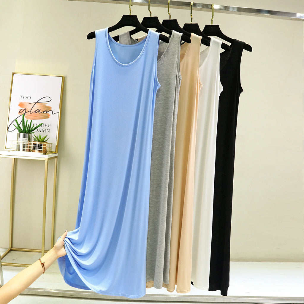 Cool Thin Summer Sleepwear For Women Outfit Night Shirt Sleeveless Long Dress Sexy Cotton Nightgowns Female Vest Nightdress