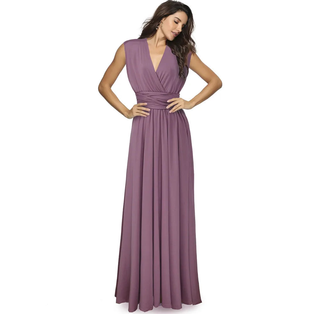 Formal Dress Women Elegant Evening Long Deep V Halter Dress Convertible Multi Way Wrap Maxi Grecian Dresses Wedding Party Dress