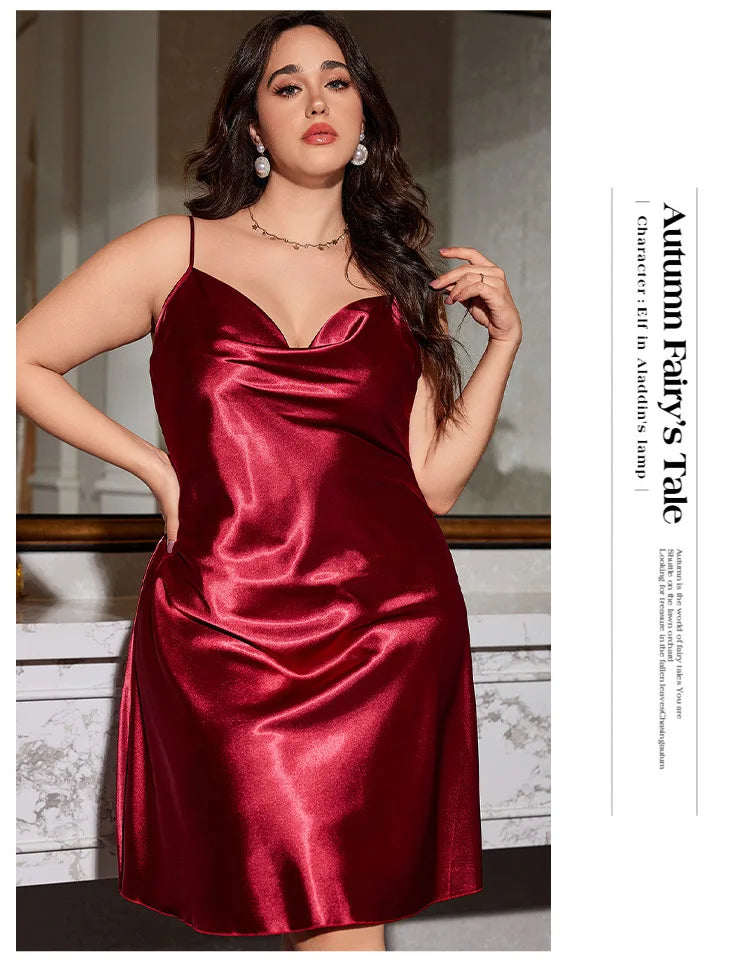 Female Nightgown Sexy Suspender Nightdress Large Size 3XL 4XL 5XL Chemise Sleepwear Silk Satin Bathrobe Loose Home Dressing Gown
