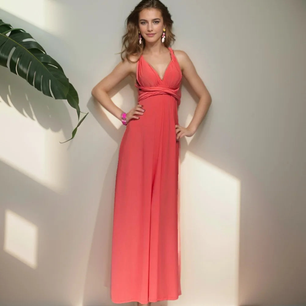 Formal Dress Women Elegant Evening Long Deep V Halter Dress Convertible Multi Way Wrap Maxi Grecian Dresses Wedding Party Dress
