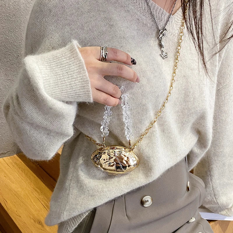 Mini Metal Shoulder Bags for Women Pearl Chain Crossbody Bag Designer Clothing Accessories Satchel Female Decorative Box Handbag