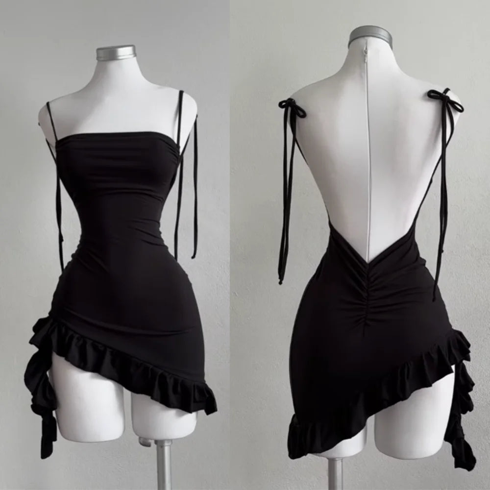 Popular European and American new dress with summer high-end feel Y2K sexy backless lace up spicy girl's hip hugging skirt
