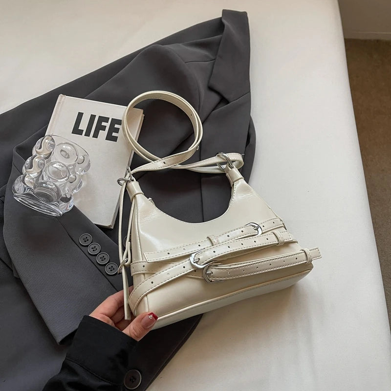 LEFTSIDE Belt Design Small PU Leather Shoulder Bags for Women 2025 Y2K Korean Fashion Crossbody Bag Lady Red Handbags and Purses