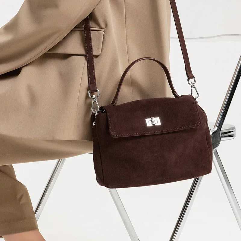 2025 New Autumn Winter Women's Natural Suede Leather Crossbody Bag Luxury Designer Genuine Leather Commuting Messenger Bag