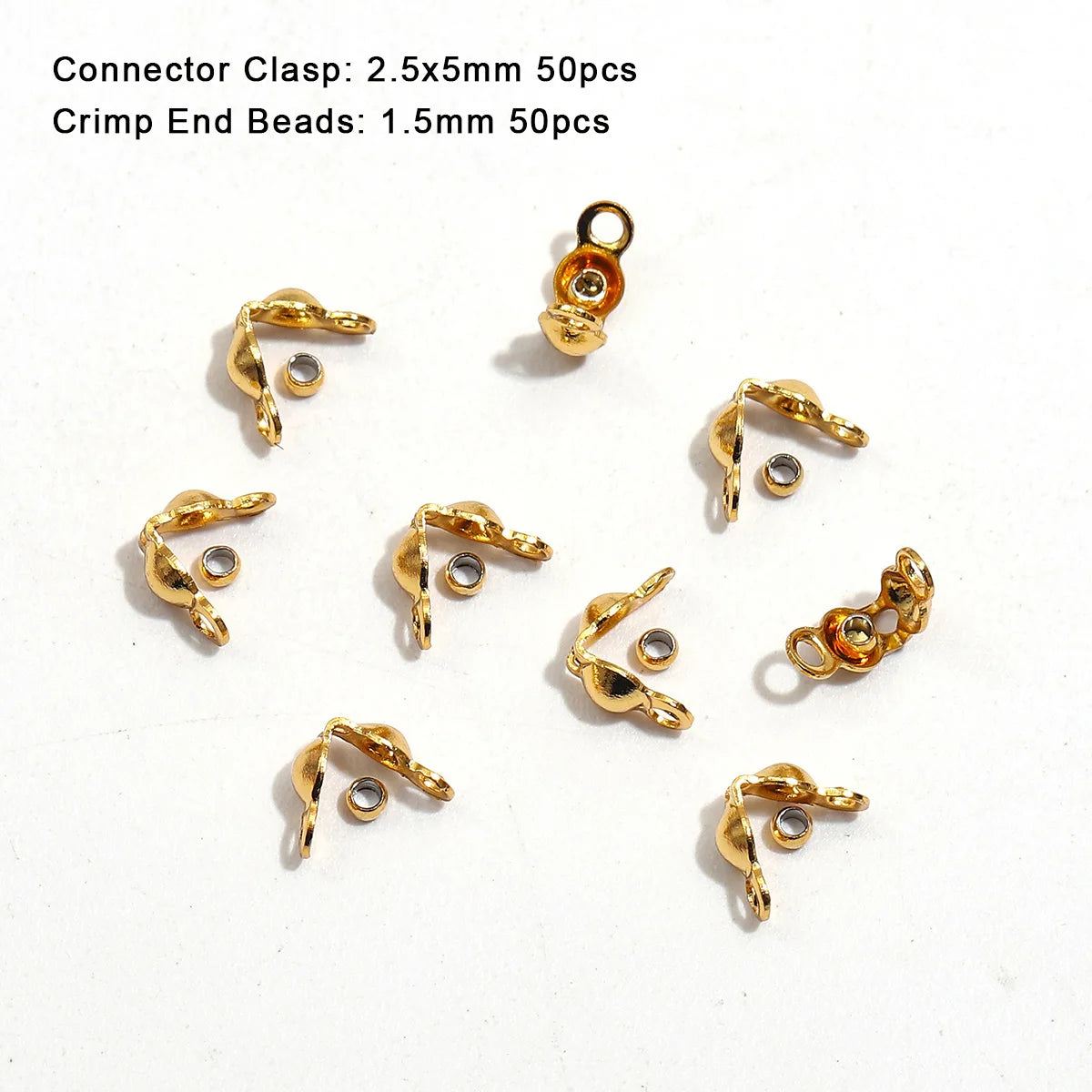 100pcs/lot Stainless Steel Gold Plated Connector Clasp Crimp End Beads For Bracelet Necklace Chains DIY Jewelry Making Supplies
