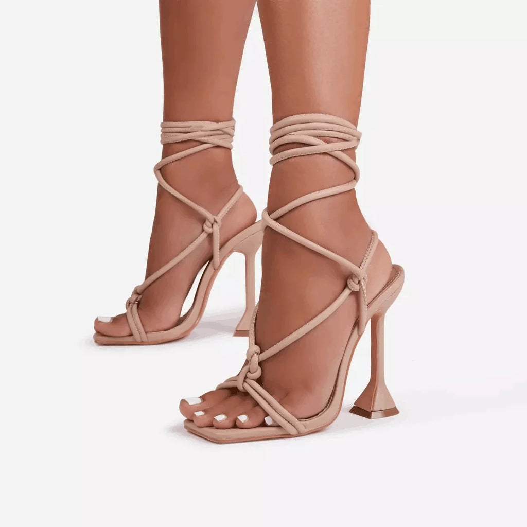 Women's Roman Strap High Heels Sandals Wide Clogs Summer round Toe Photography Shoes Large Size Fashionable Tan Color