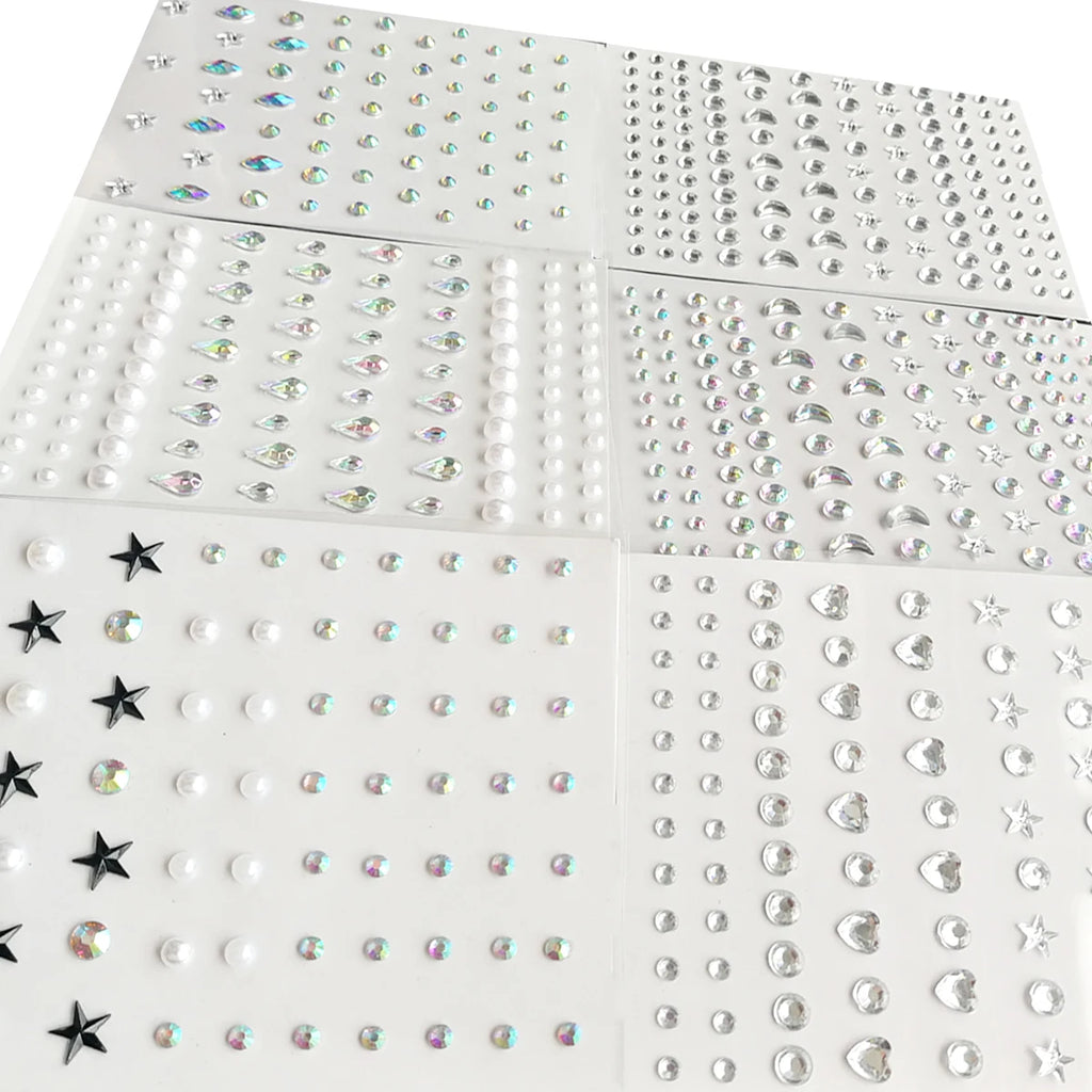 3D Eyes Face Makeup Temporary Tattoo Self Adhesive Beauty White Pearl Jewels Stickers Festival Body Art Decorations Nail Diamond